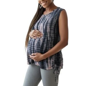 NWT Maternity Tie Dye Tank XS Blue Pink Adjustable Hem